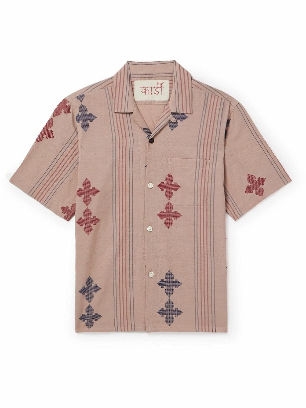 Photo: Kardo - Ayo Convertible-Collar Embroidered Striped Cotton Shirt - Pink