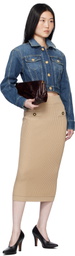 Balmain Beige Plain Ribbed Knit Midi Skirt