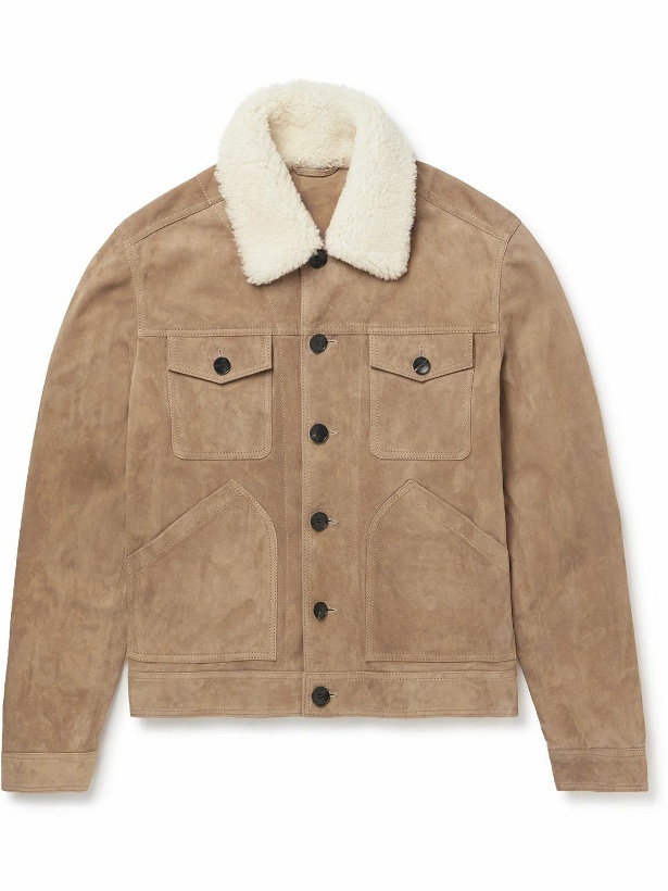 Photo: Mr P. - Shearling-Trimmed Suede Trucker Jacket - White