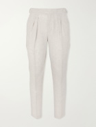 Mr P. - Steve Tapered Pleated Herringbone Linen Trousers - Neutrals
