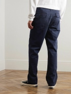 Hartford - Fatigue Straight-Leg Garment-Dyed Herringbone Cotton-Gabardine Trousers - Blue