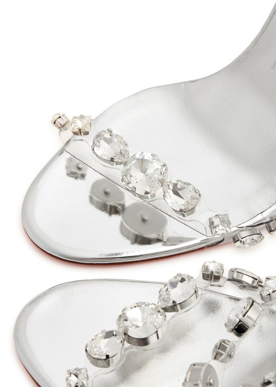 Christian Louboutin Rosalie Jewel 100 Metallic Leather Sandals Silver