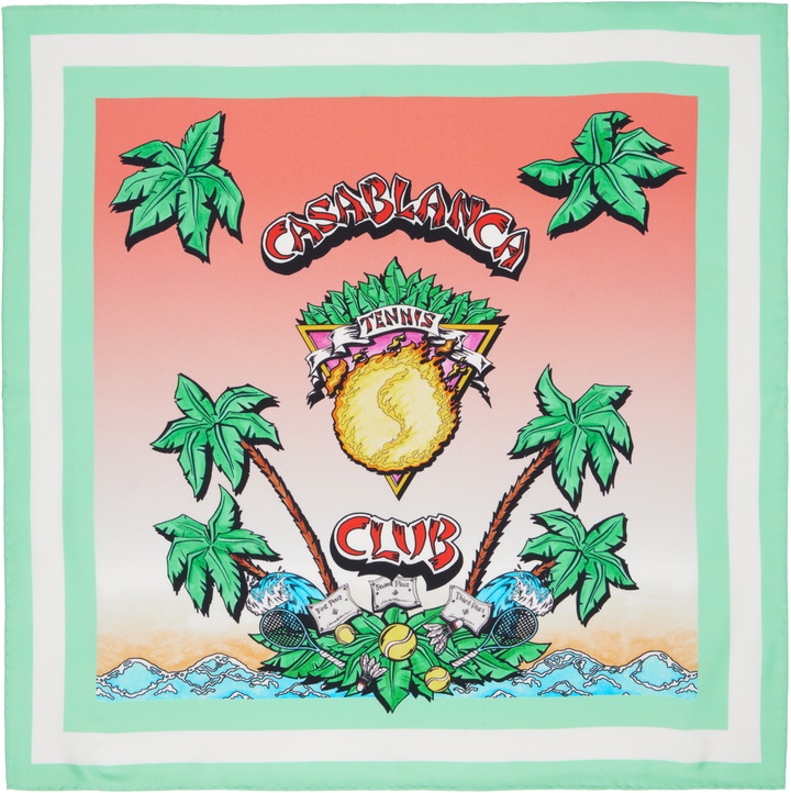 Photo: Casablanca Green & Red 'Tennis Club' Medium Silk Scarf
