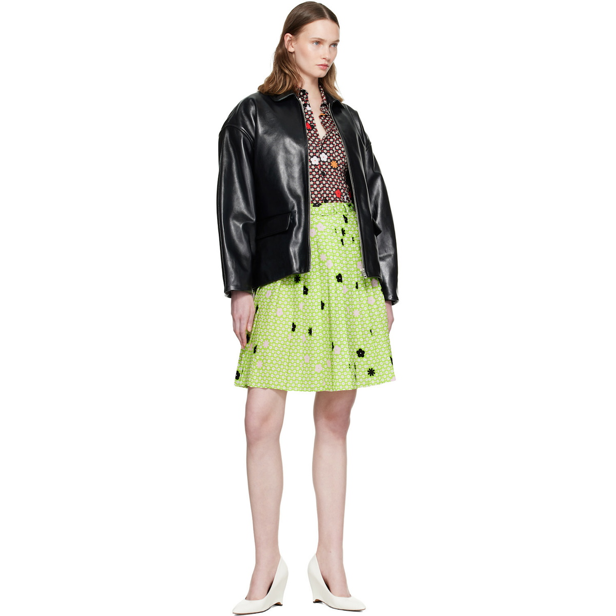 Marni Black Pointed Collar Leather Jacket