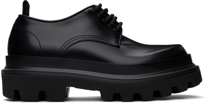 Dolce & Gabbana Black Lace Up Leather Dress Derby Men Shoes
