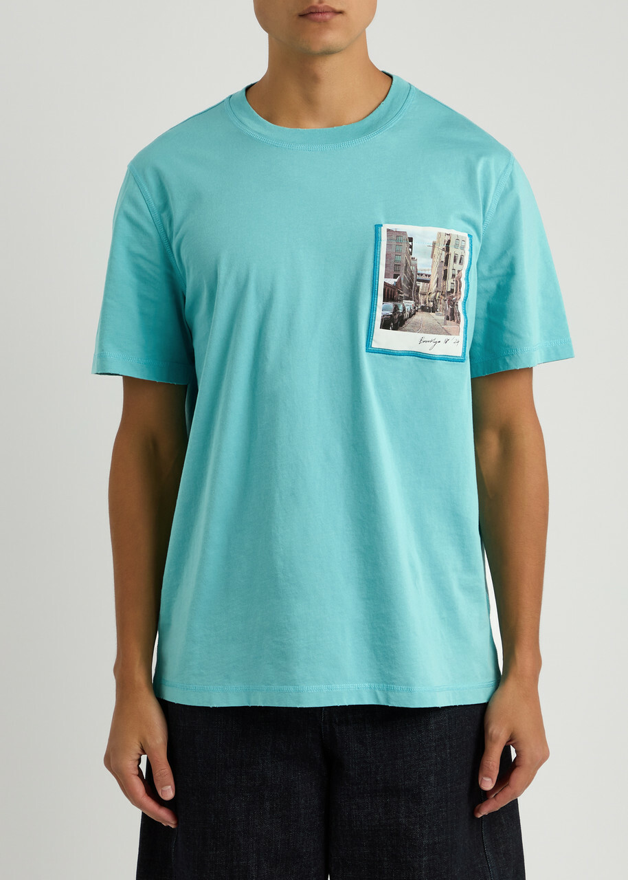 Helmut Lang Postcard Printed Cotton T-shirt Teal