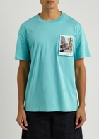 Helmut Lang Postcard Printed Cotton T-shirt Teal