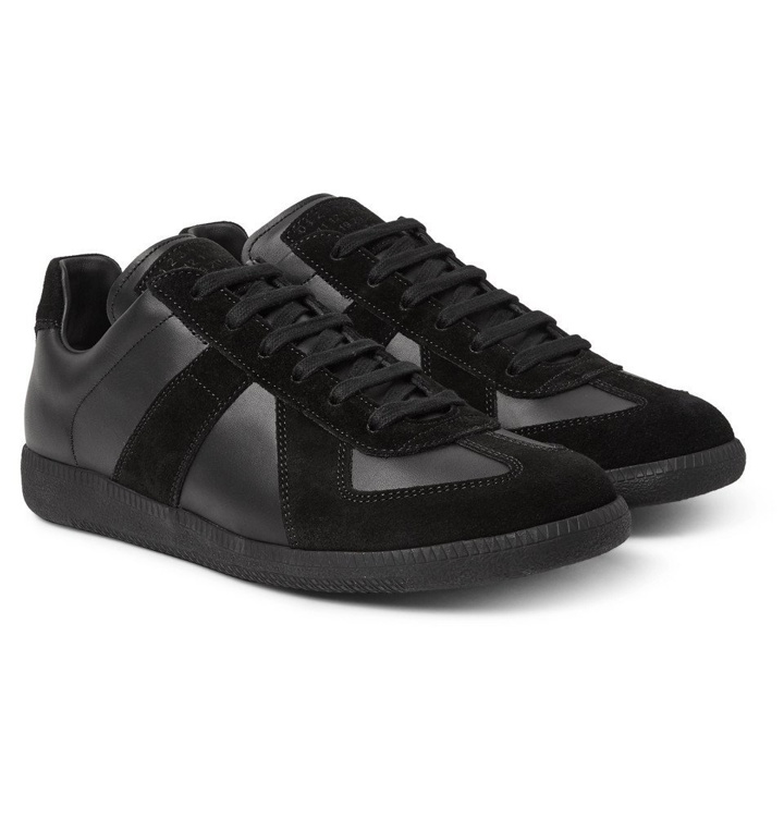 Photo: Maison Margiela - Replica Leather and Suede Sneakers - Men - Black
