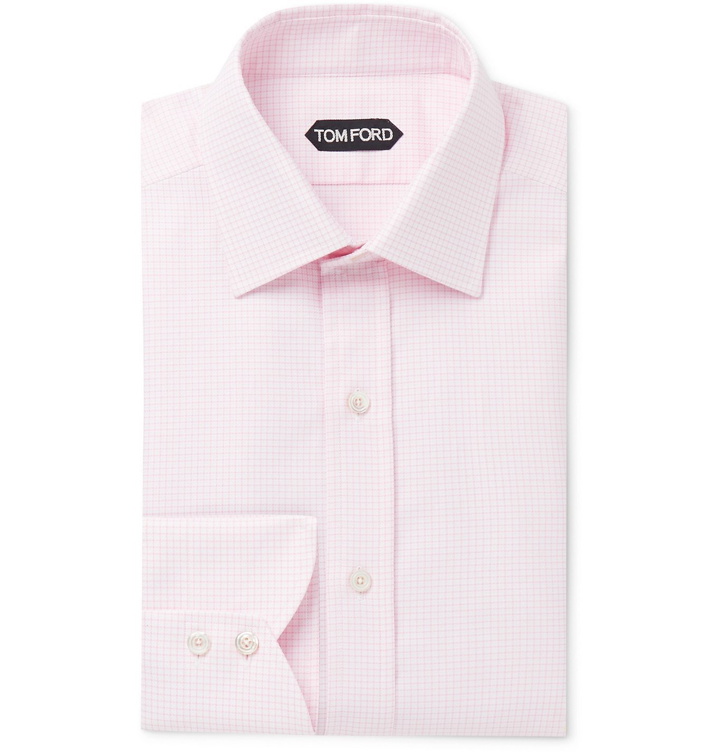 Photo: TOM FORD - Slim-Fit Checked Cotton Shirt - Pink