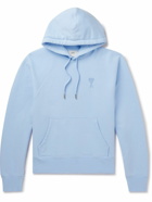 AMI PARIS - Logo-Embroidered Cotton-Blend Jersey Hoodie - Blue