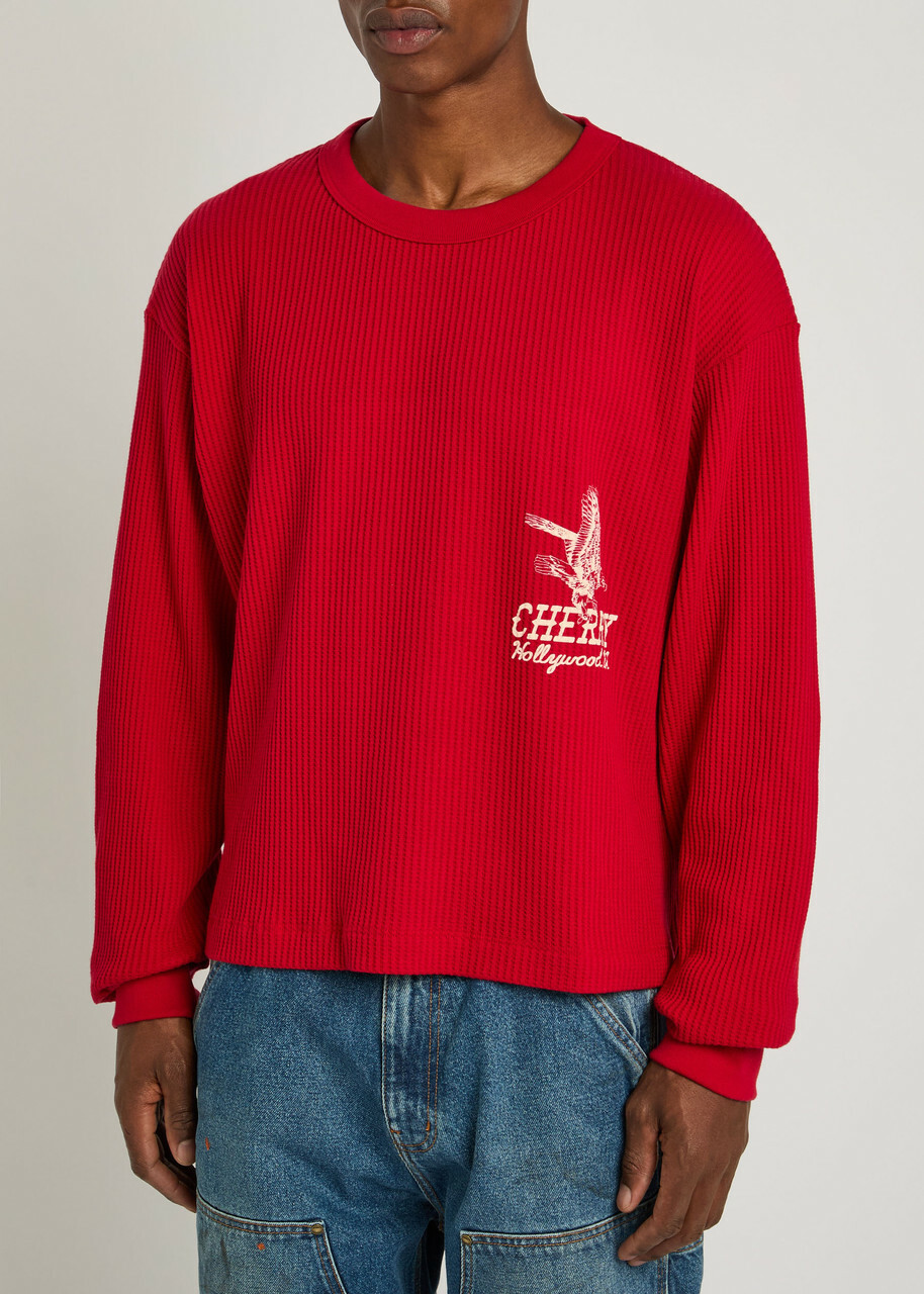 Cherry Los Angeles Hollywood Thermal Logo-print Waffle T-shirt Red