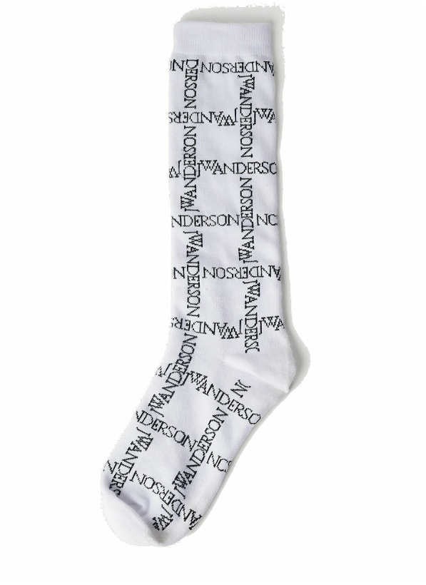 Photo: JW Anderson - Logo Grid Long Socks in White