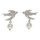 Miu Miu Silver Pearl and Crystal Swallow Earrings