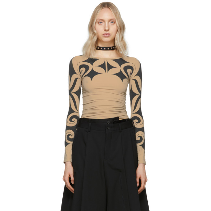 Junya Watanabe Beige and Black Tattoo Jersey T-Shirt Junya Watanabe