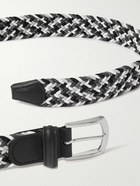 Anderson's - 3.5cm Leather-Trimmed Woven Elastic Belt - Gray