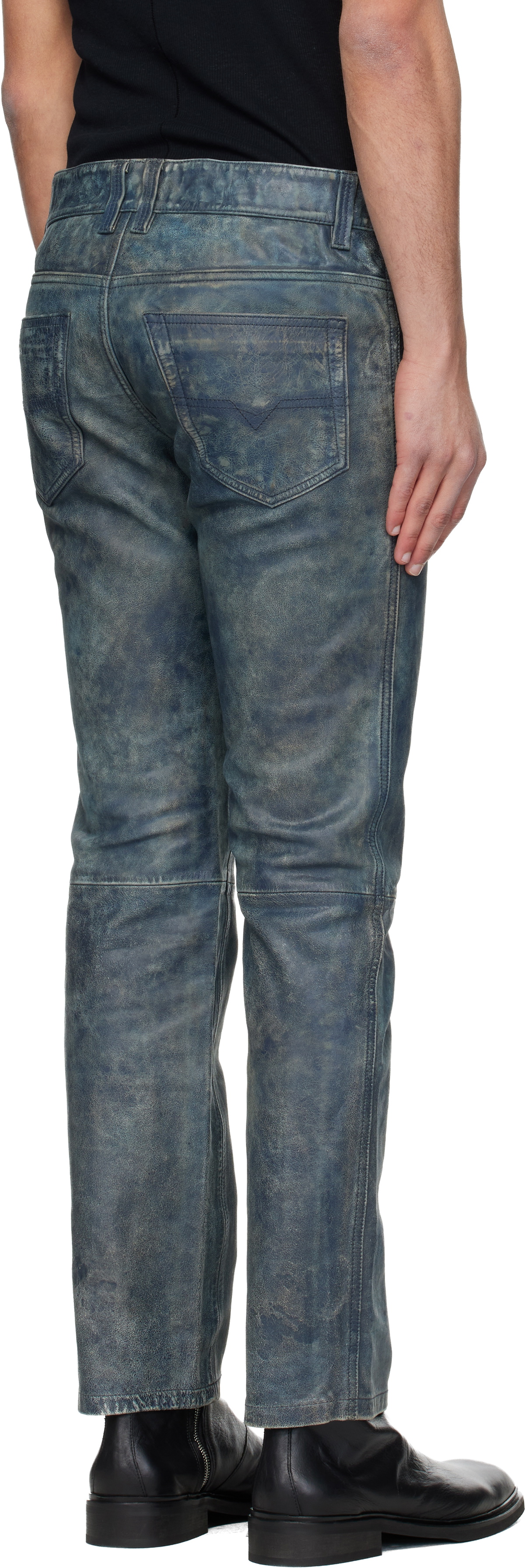 Diesel Blue P-Vyll-Qmbw Leather Pants