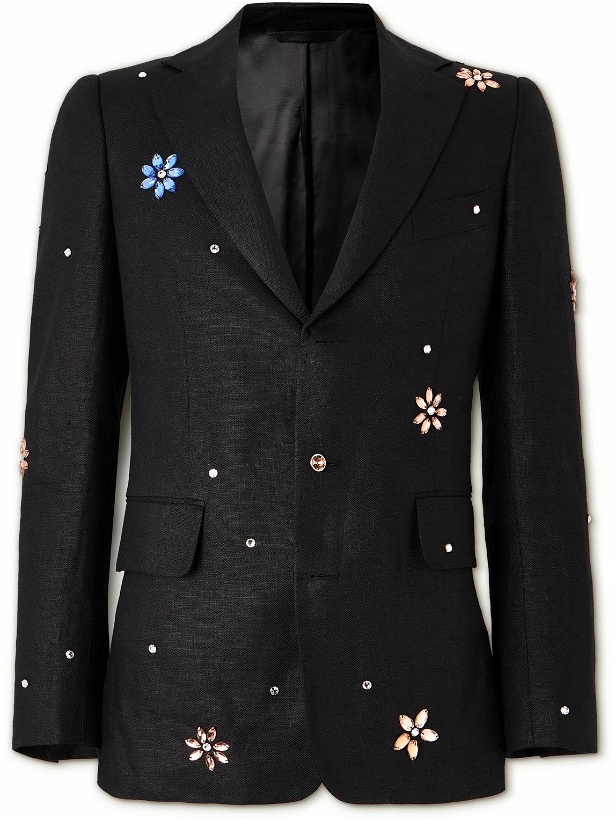 Photo: BODE - Crystal-Embellished Linen Suit Jacket - Black