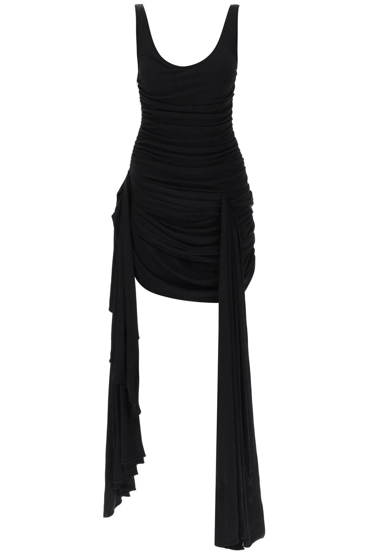 ワンピース MUGLER SS25 TSHIRT DRAPED MINI DRESS (RO1620297 1014) MUGLER Asymmetric cutout tulle-trimmed stretch-jersey mini