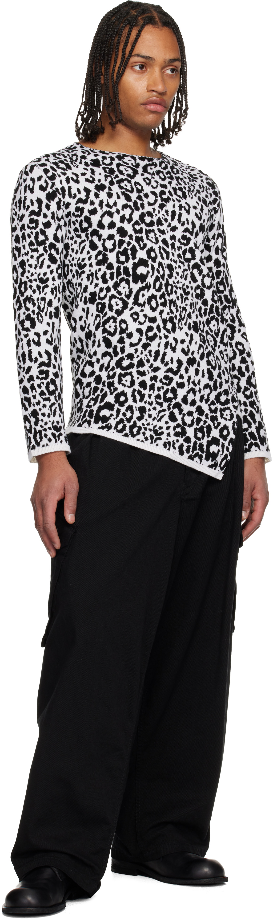 Black Comme des Garçons White & Black Leopard Sweater