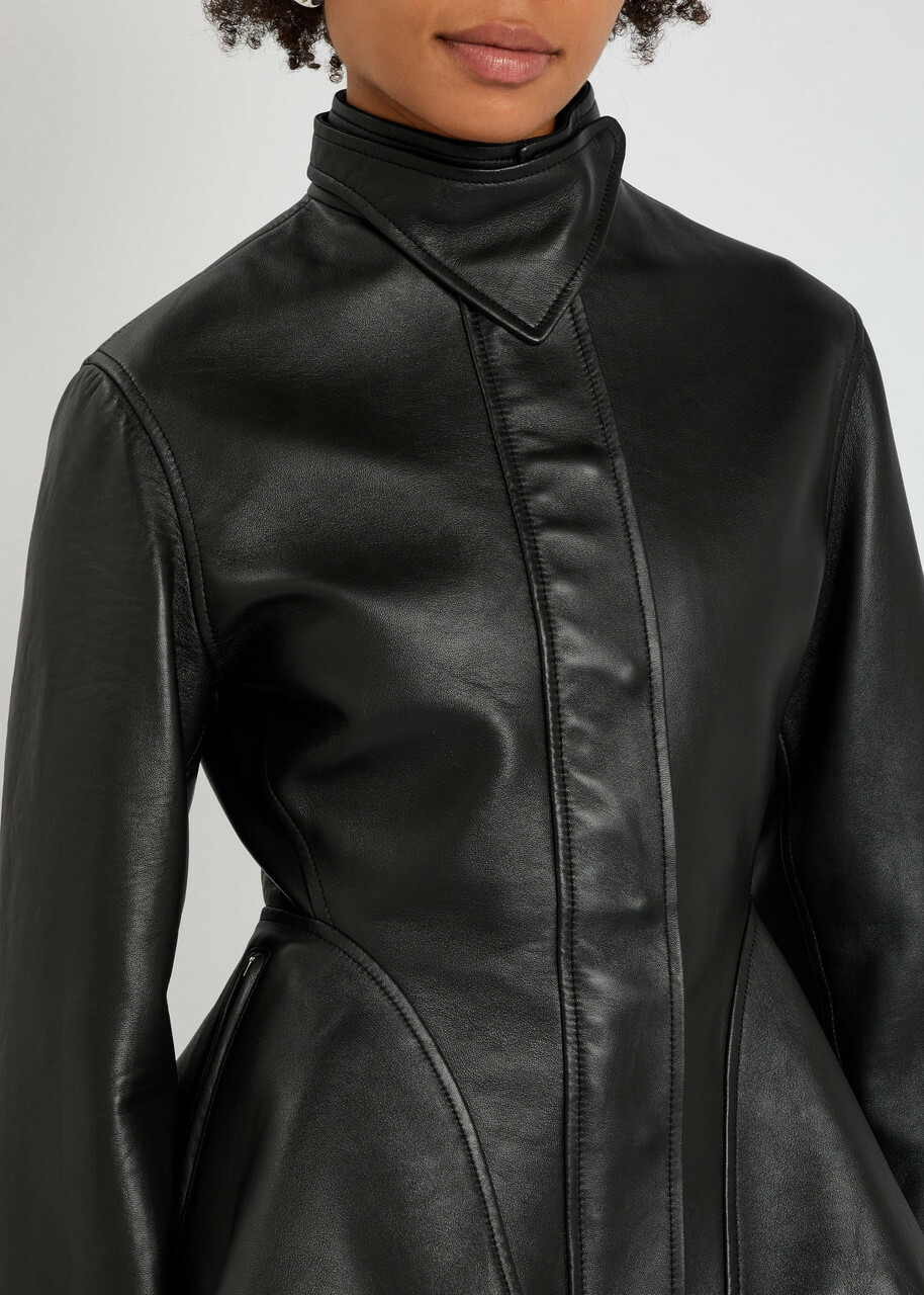 Alaïa Panelled Peplum Leather Jacket Black