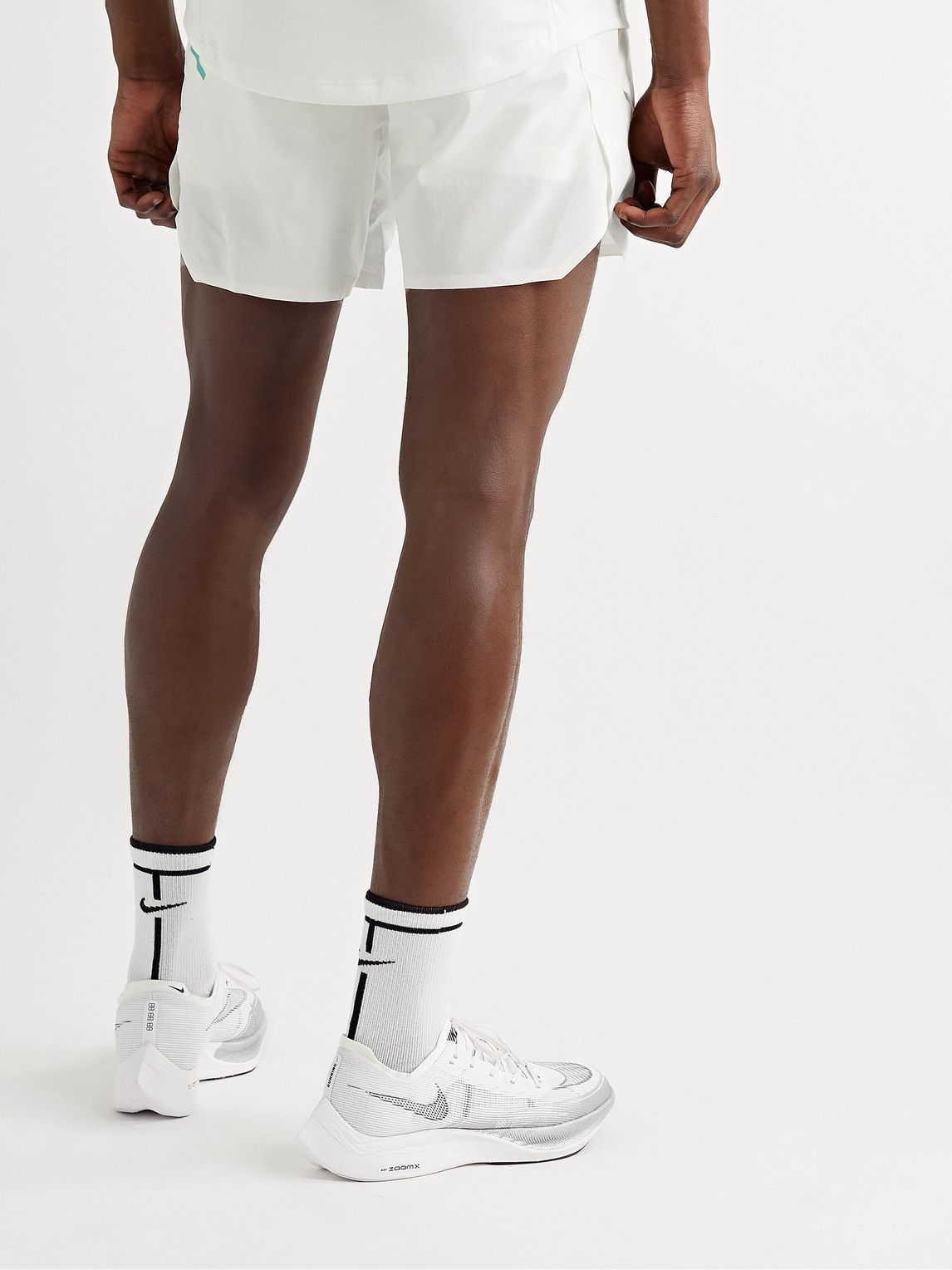 White Mesh Overall Shorts in Slim Fit