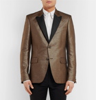 Givenchy - Gold Slim-Fit Silk-Trimmed Logo-Jacquard Blazer - Men - Gold