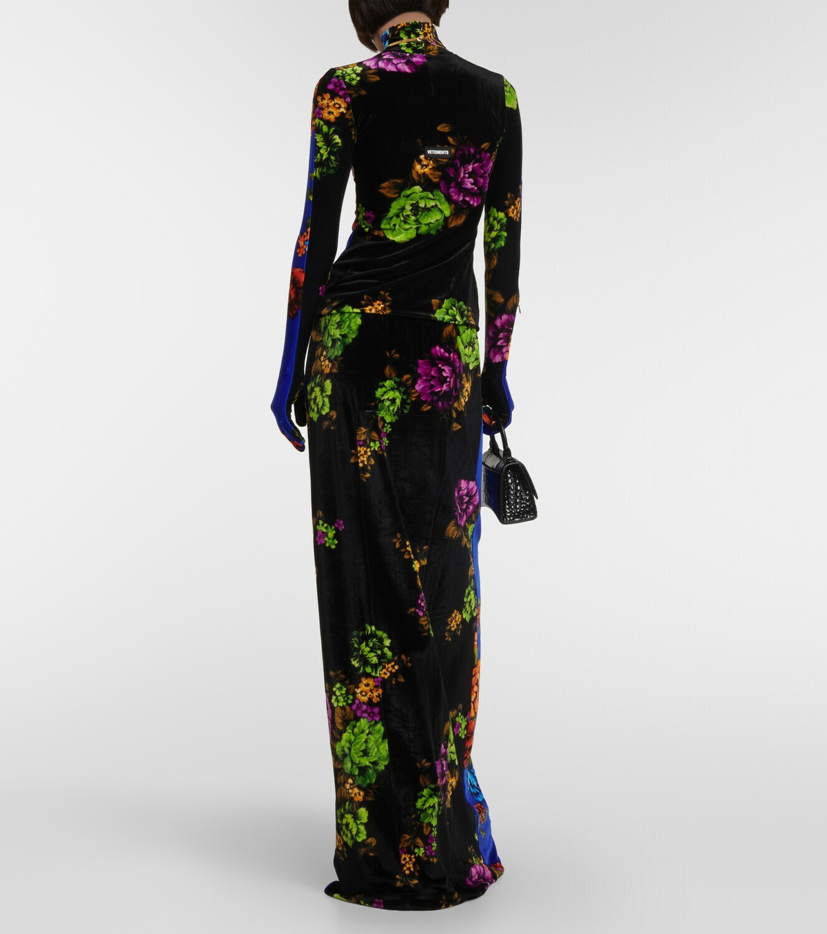 Vetements Floral velvet turtleneck top with gloves