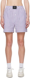 Palm Angels Purple & White Striped Shorts