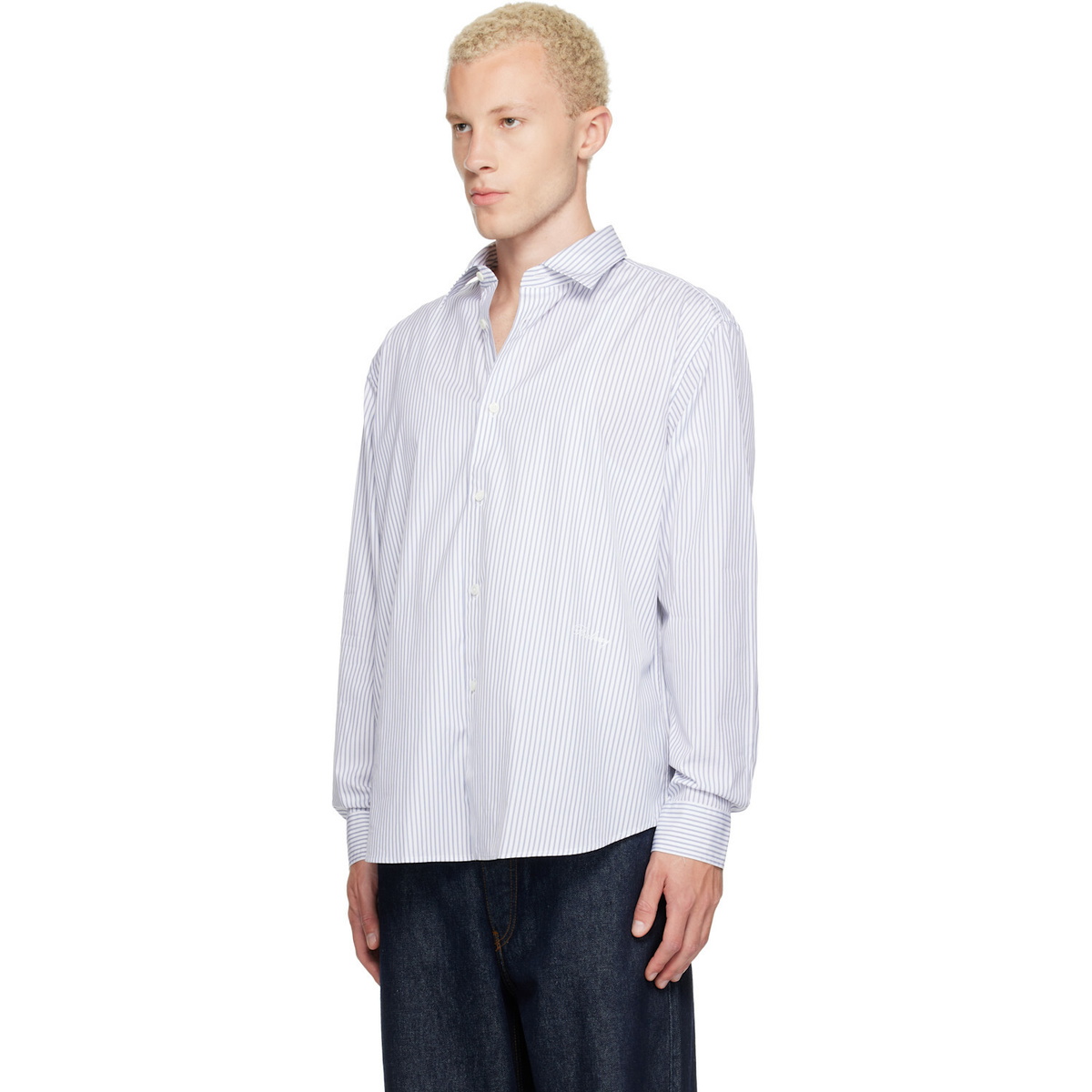 Burberry White & Blue Relaxed Fit Striped Cotton Shirt