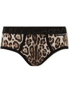 Dolce & Gabbana - Leopard-Print Stretch-Cotton Briefs - Yellow