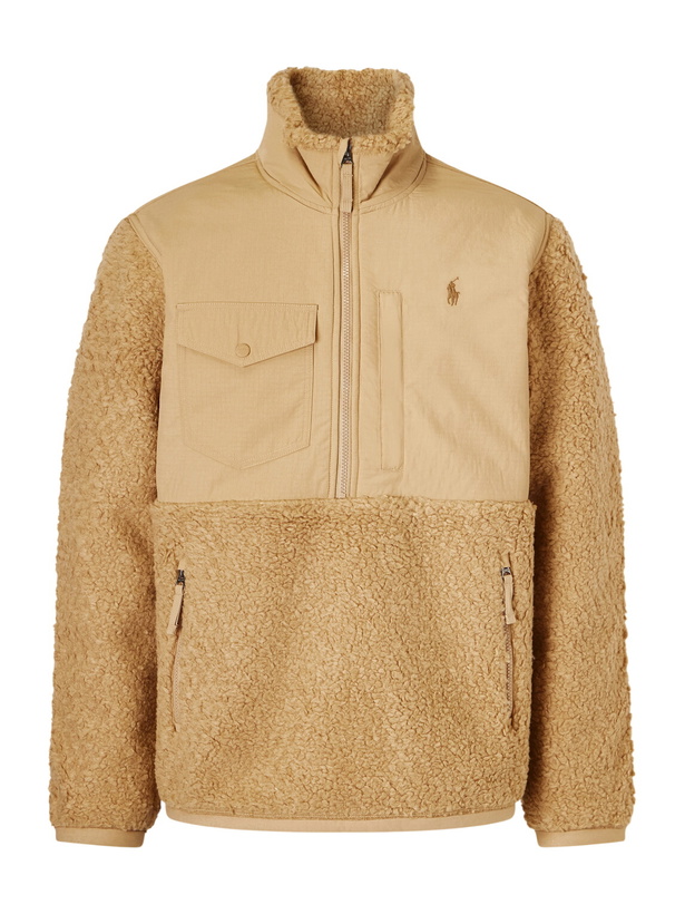 Photo: Polo Ralph Lauren - Logo-Embroidered Shell-Panelled Fleece Half-Zip Sweatshirt - Neutrals