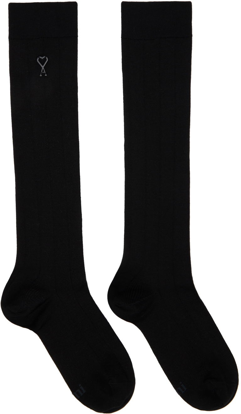 AMI Alexandre Mattiussi Black Silk Socks AMI Alexandre Mattiussi