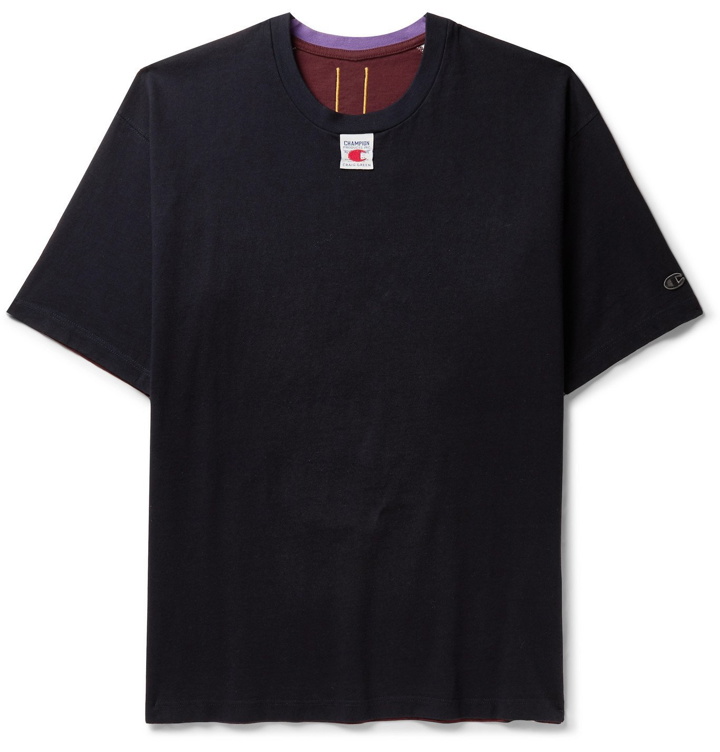 Photo: CHAMPION - Craig Green Appliquéd Printed Colour-Block Cotton-Jersey T-Shirt - Burgundy