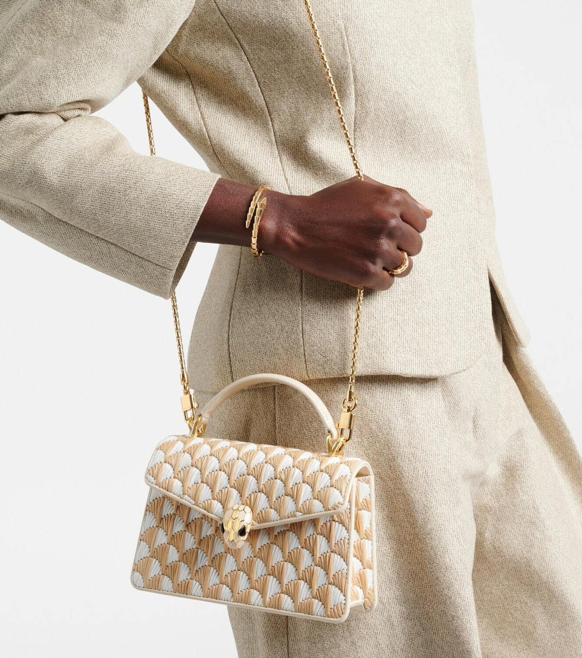 Bvlgari Serpenti Forever Mini raffia top-handle bag
