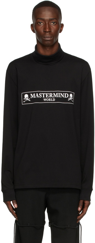 Photo: mastermind WORLD Black Turtleneck Boxed Logo Long Sleeve T-Shirt