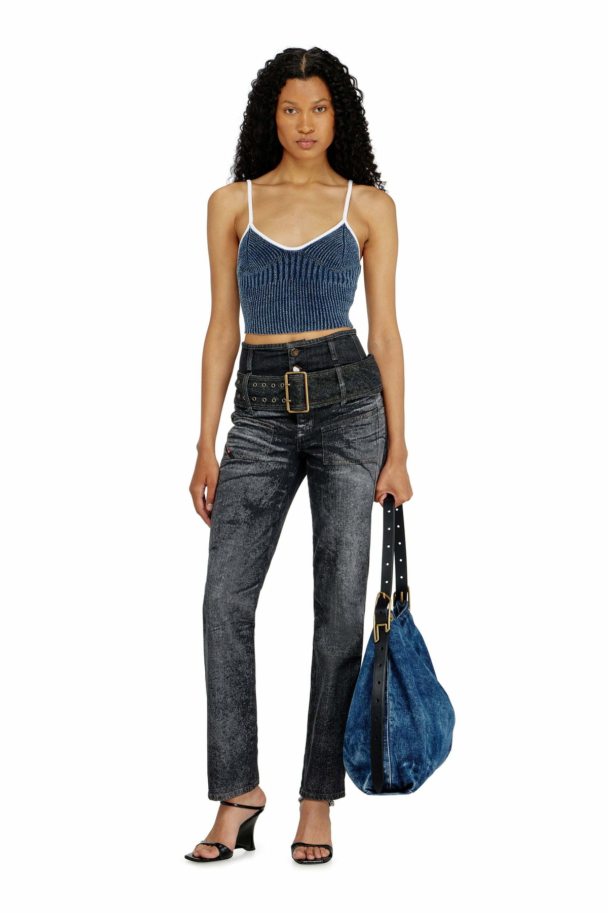 Diesel Crop top in indigo bouclé ribbed knit - T-Shirts Womens in Multicolor