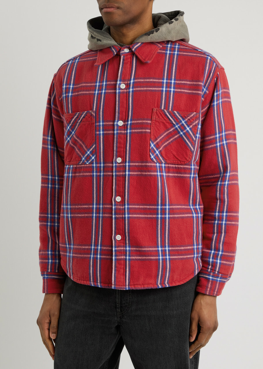 Saint Mxxxxxx Hooded Checked Flannel Jacket Red