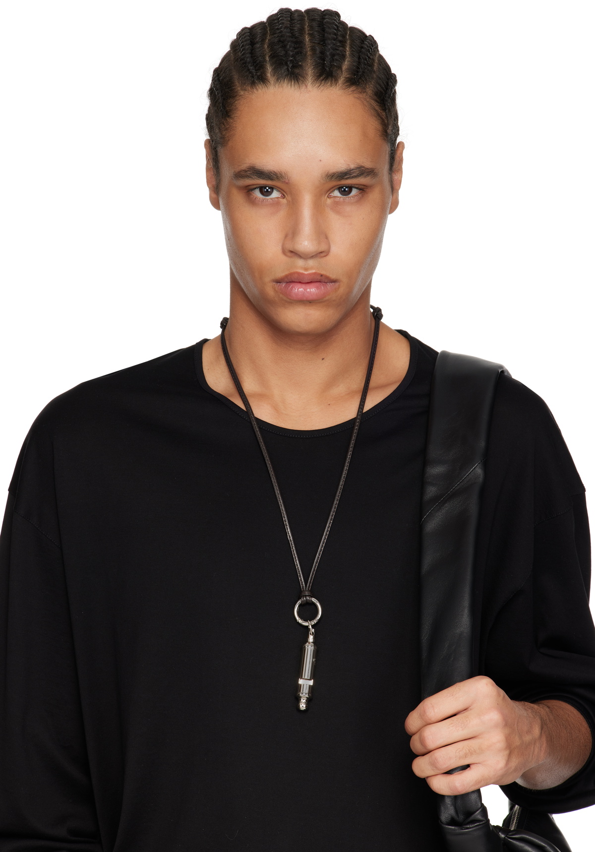 LEMAIRE Black & Silver ACME Edition Whistle Leather Necklace Lemaire