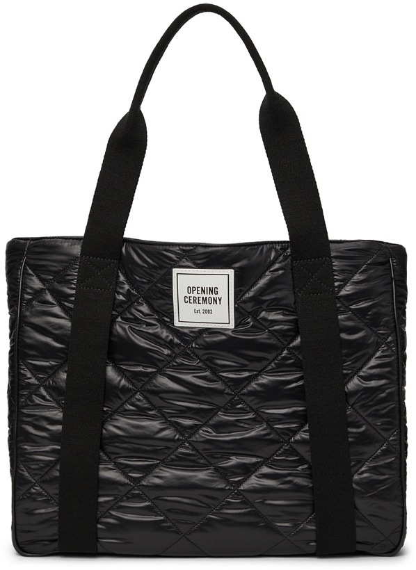 Photo: Opening Ceremony Black Quilted Box Logo Tote Bag