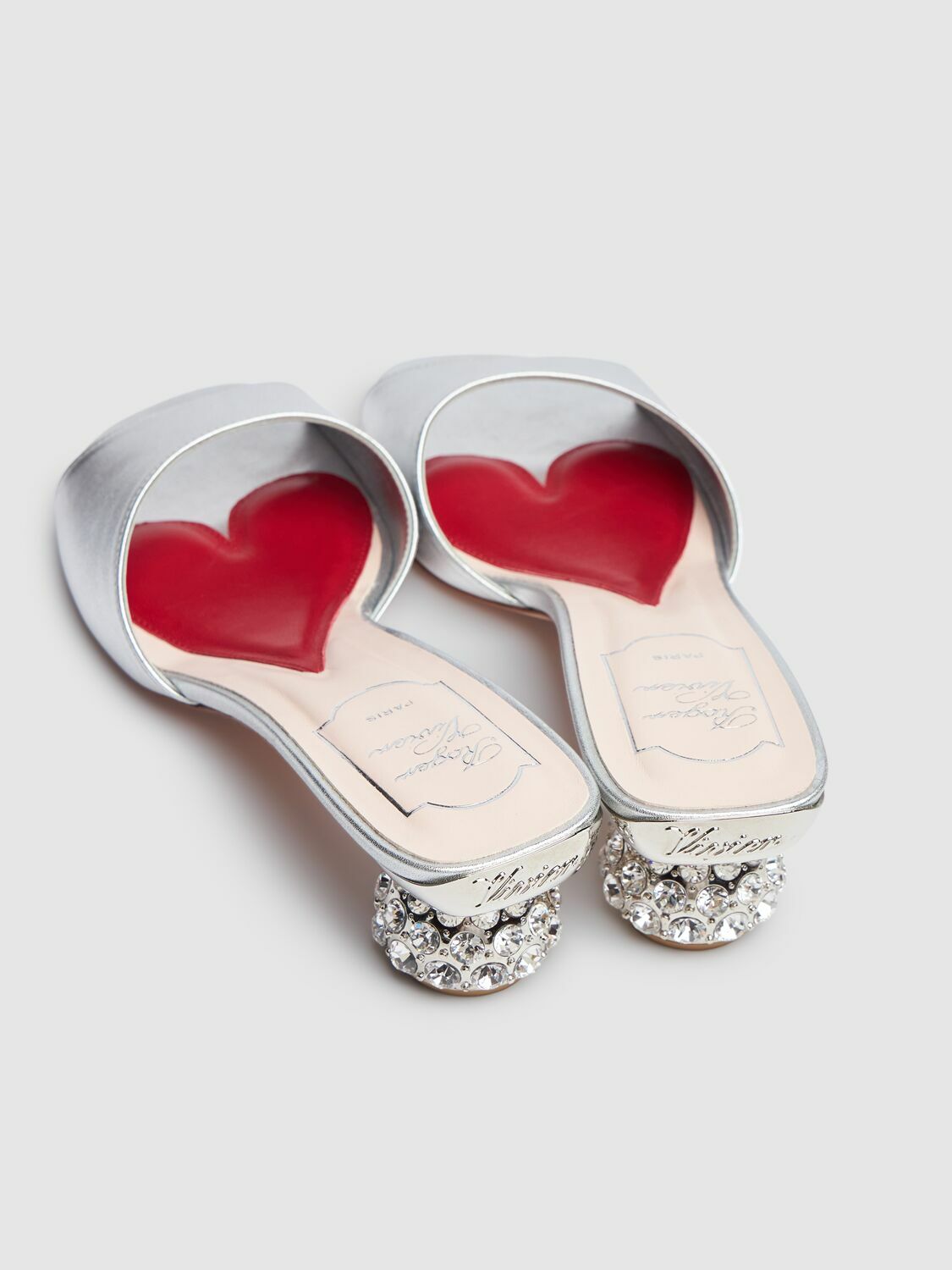 ROGER VIVIER 50mm Jewel Heel Metallic Leather Mules Roger Vivier