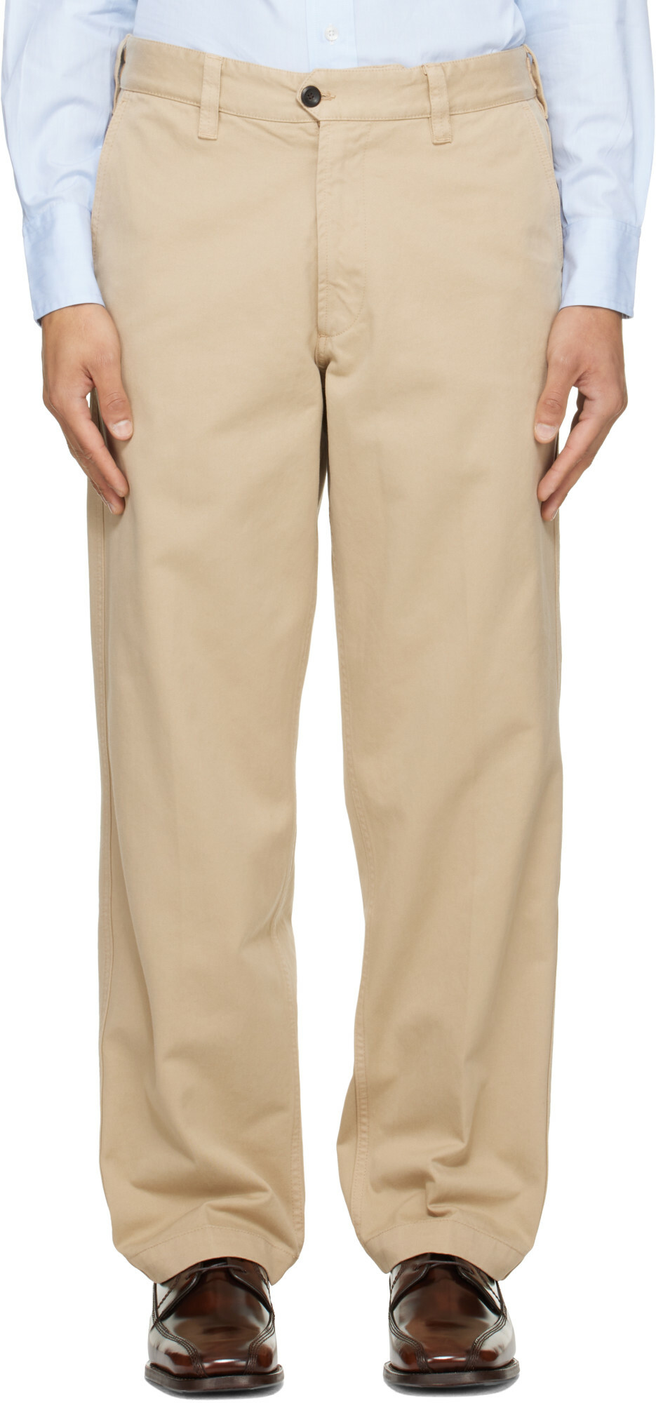 Drake's Beige Heavy Cotton Flat Front Trousers
