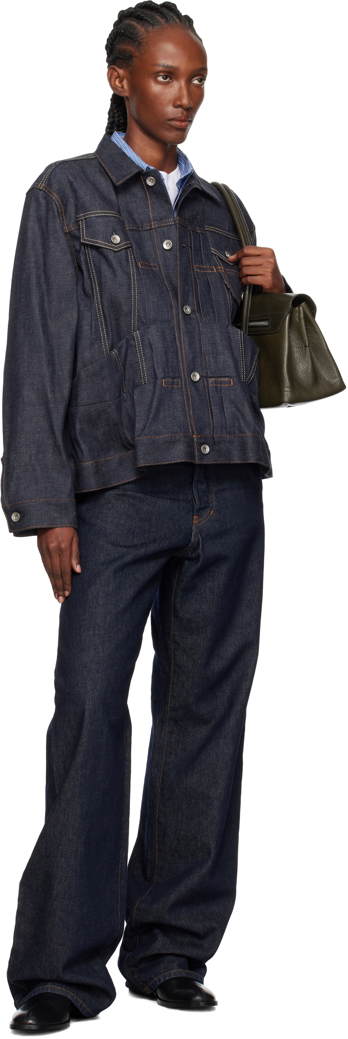 sacai Navy Pleated Denim Jacket
