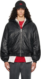 424 Black Padded Leather Jacket