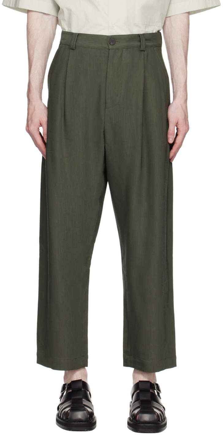 Studio Nicholson Khaki Tuck Trousers Studio Nicholson