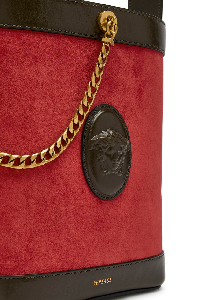 Versace Chain Small Leather and Suede Bucket bag - Red - One Size