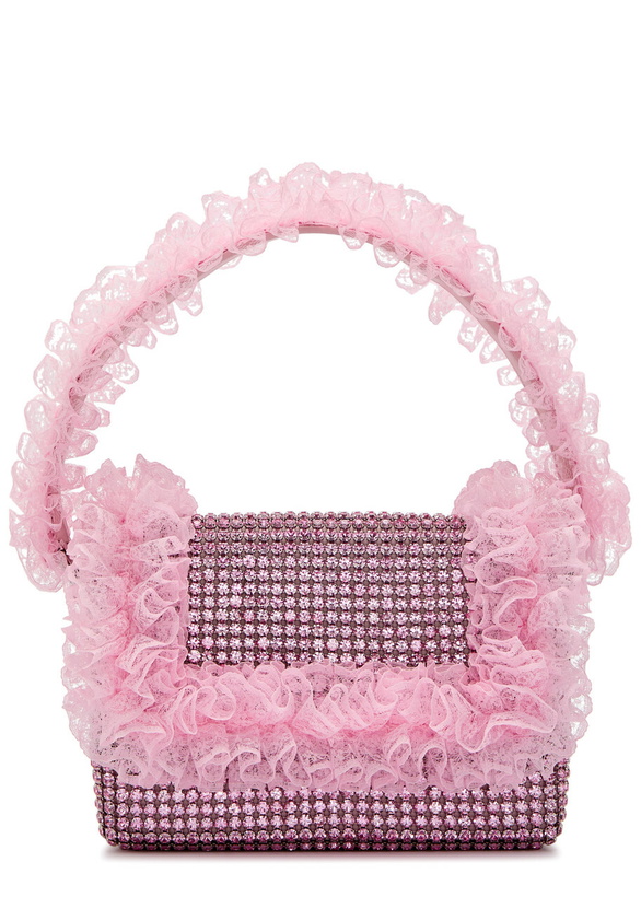 Photo: Self-portrait X Christopher Kane Lace and Crystal-embellished top Handle bag - Pink - One Size
