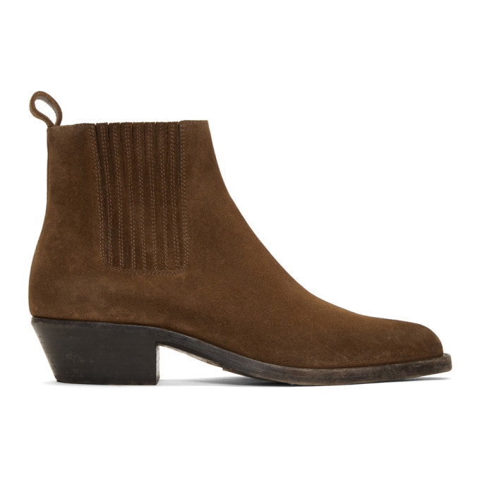 Photo: Saint Laurent Brown Suede Dakota Chelsea Boots