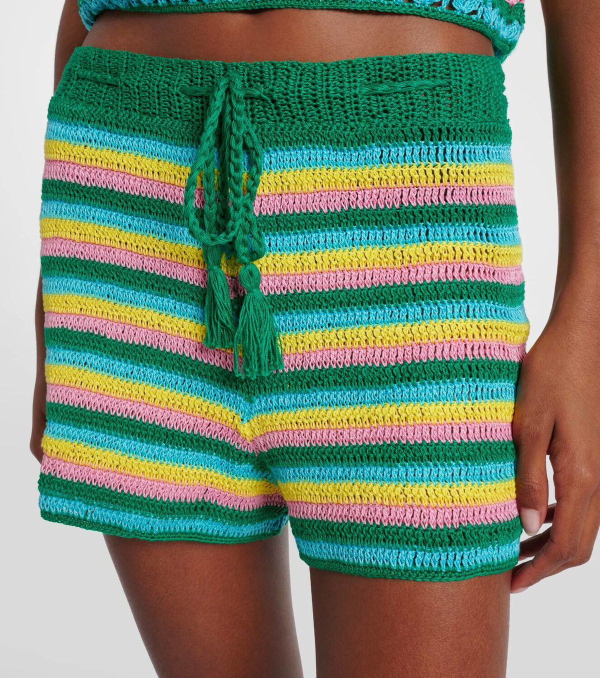 Anna Kosturova Striped crochet cotton shorts