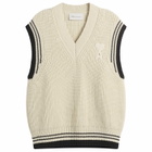 AMI Paris Men's V Neck Sleeveless Sweater in Blanc Creme