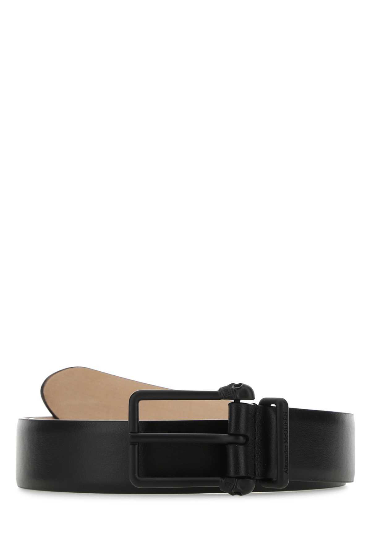 【送料&関税込】Alexander McQueen Black Leather Belt Alexander McQueen - 3cm Black Textured-Leather Belt - Men